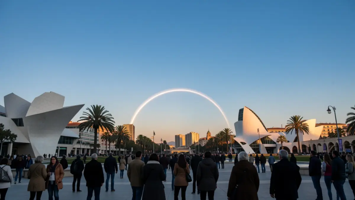 Clear sky over the City of Arts and Sciences in Valencia during the afternoon.