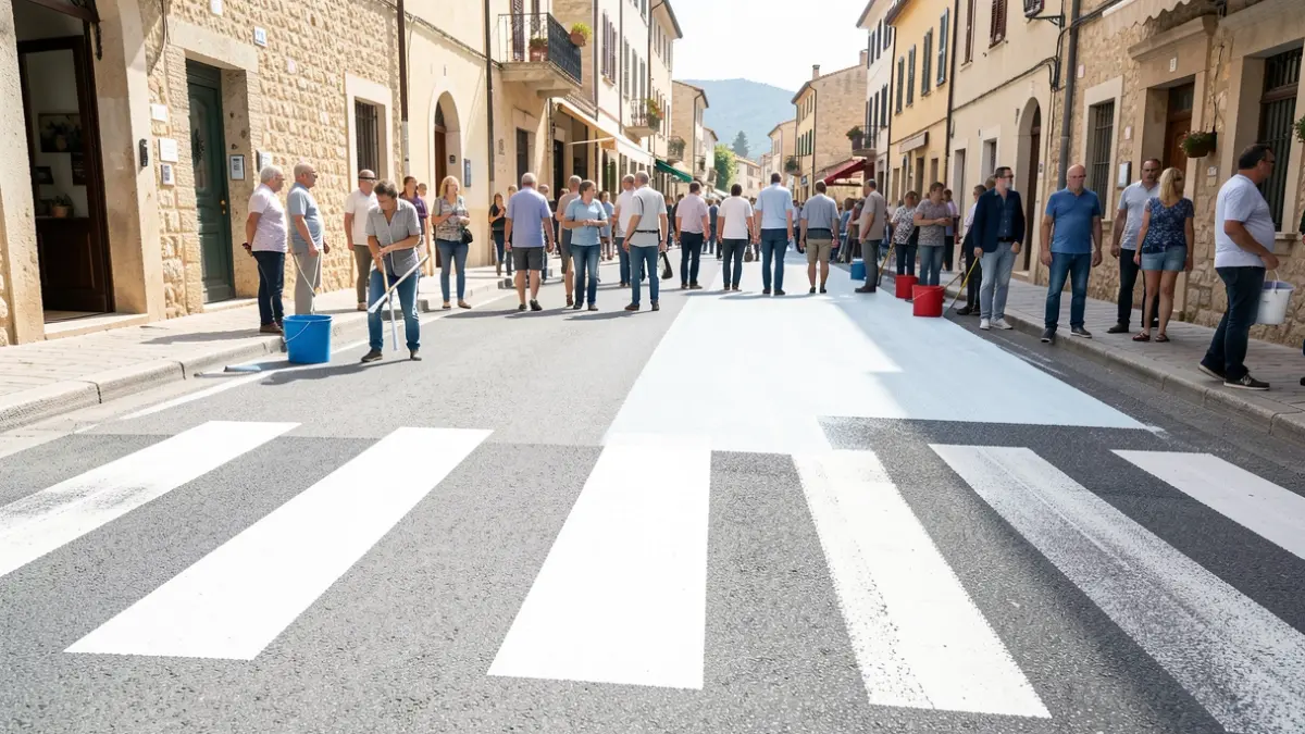 Generic image of road marking paint on a pedestrian crossing.