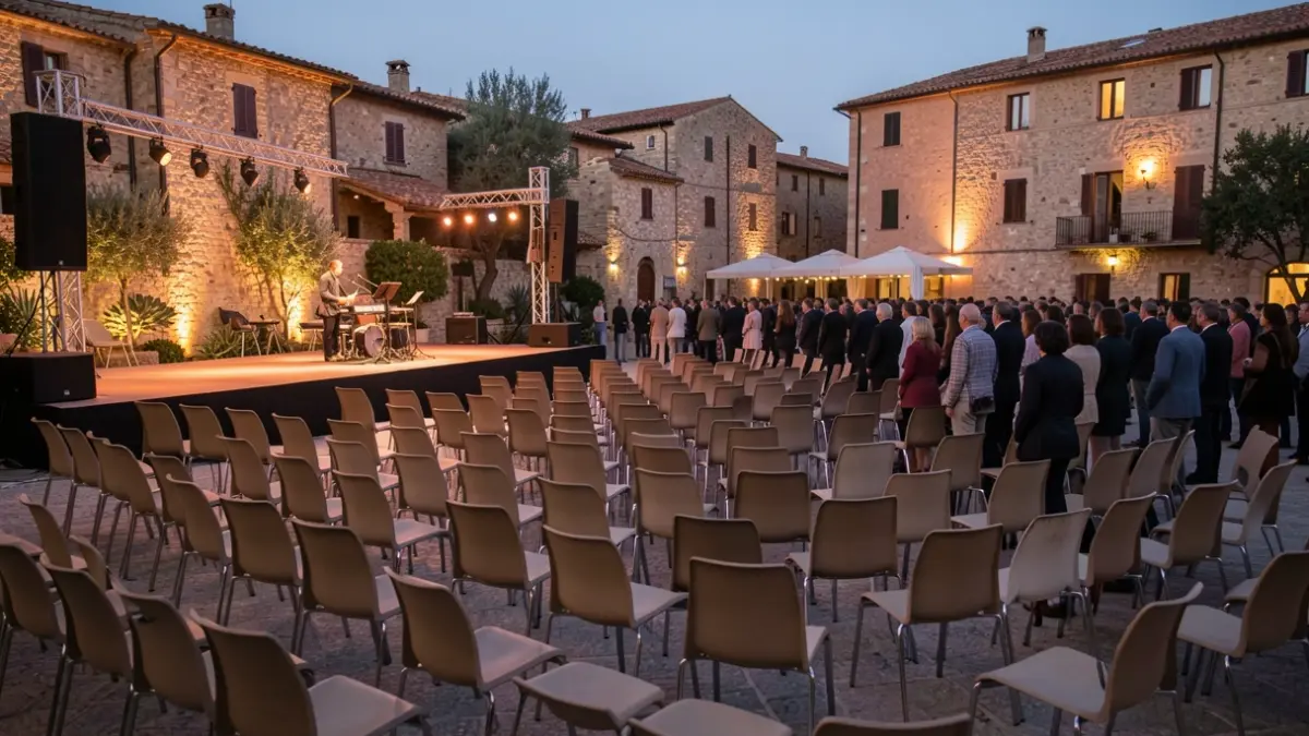 Imatge genèrica d'un escenari de concert a l'aire lliure al capvespre.
