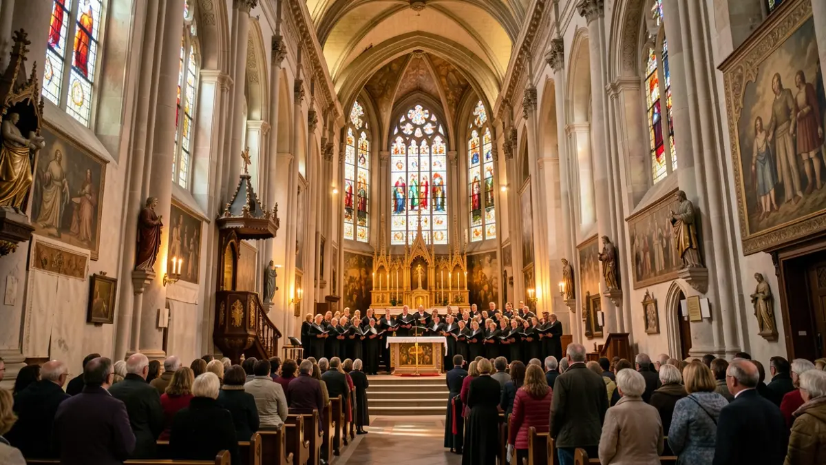 Imagen genérica del interior de una iglesia con un coro cantando.