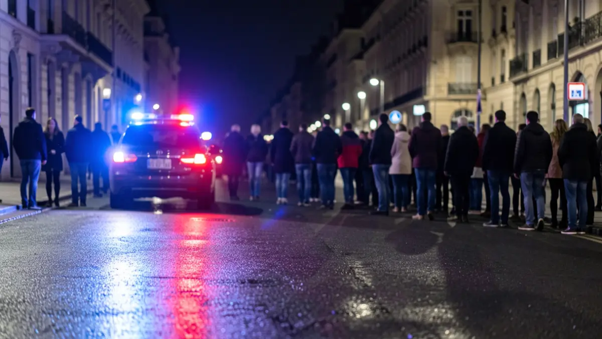 Imagen genérica de luces de emergencia policiales reflejándose en asfalto mojado.