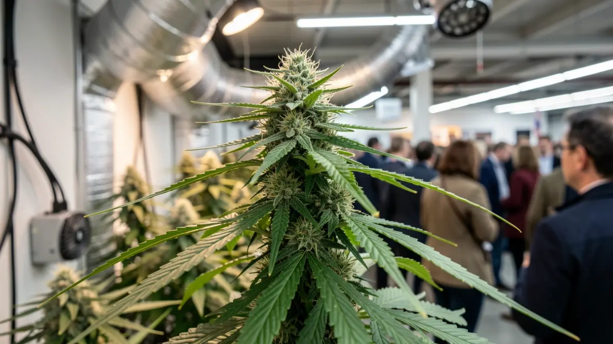 Imatge genèrica de plantes de cànnabis en interior amb equipament de cultiu.