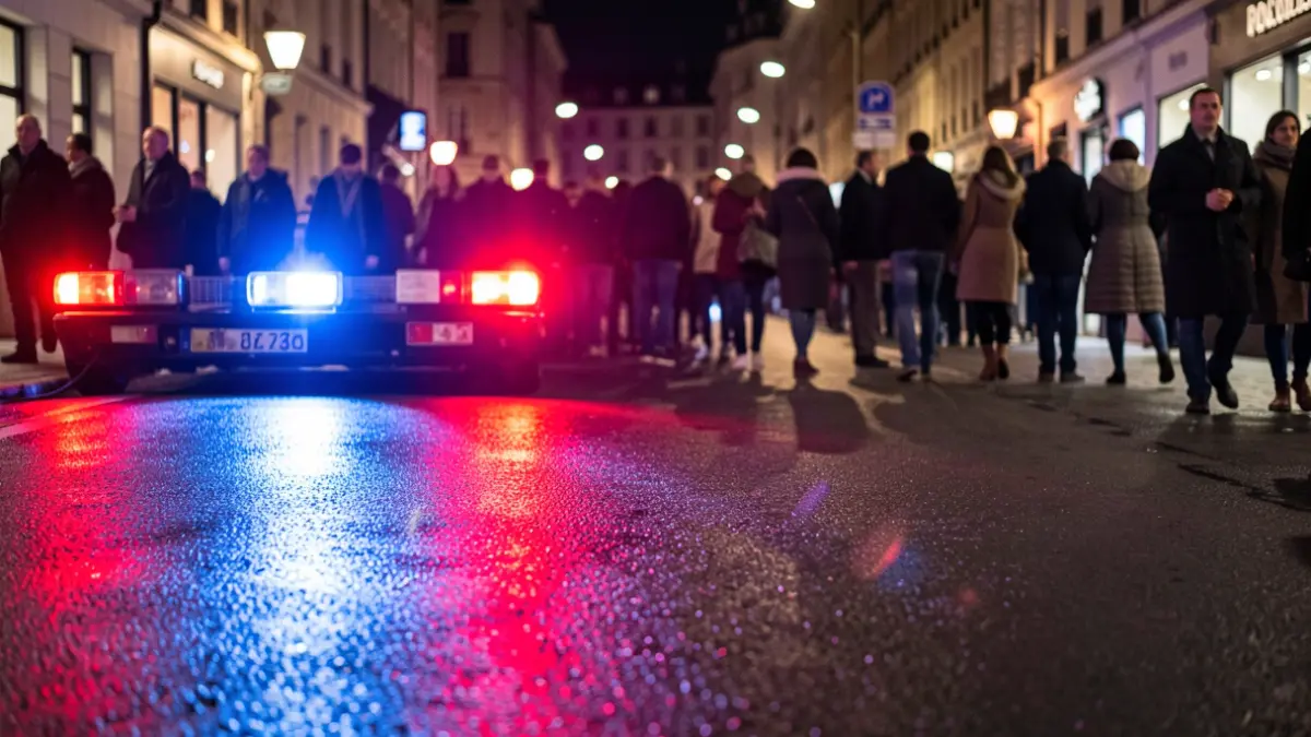 Generic image of police emergency lights reflecting on wet asphalt.