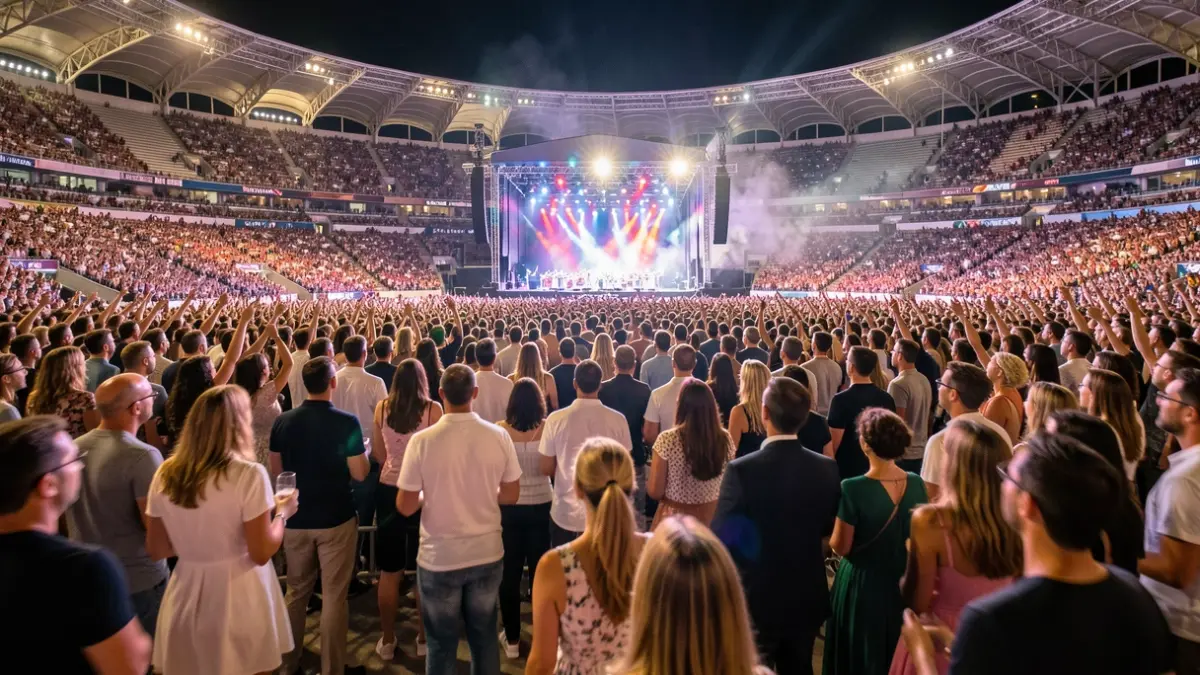 Generic image of a large concert with lights and a festive atmosphere.