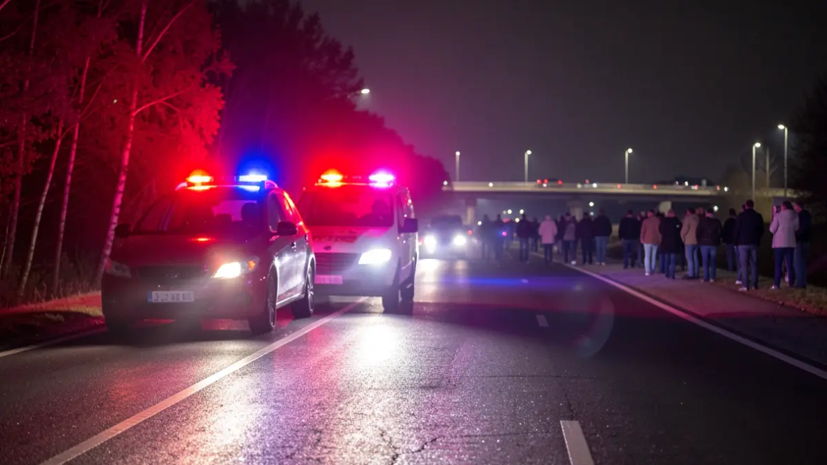 Imagen genérica de luces de emergencia en una carretera mojada.
