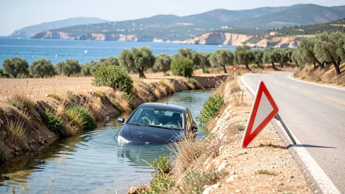 Imagen de un coche dentro de una acequia en la costa de Sagunto.