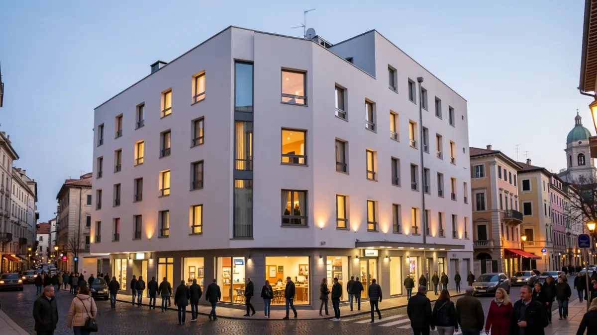 Generic image of a modern hotel in a Mediterranean city.