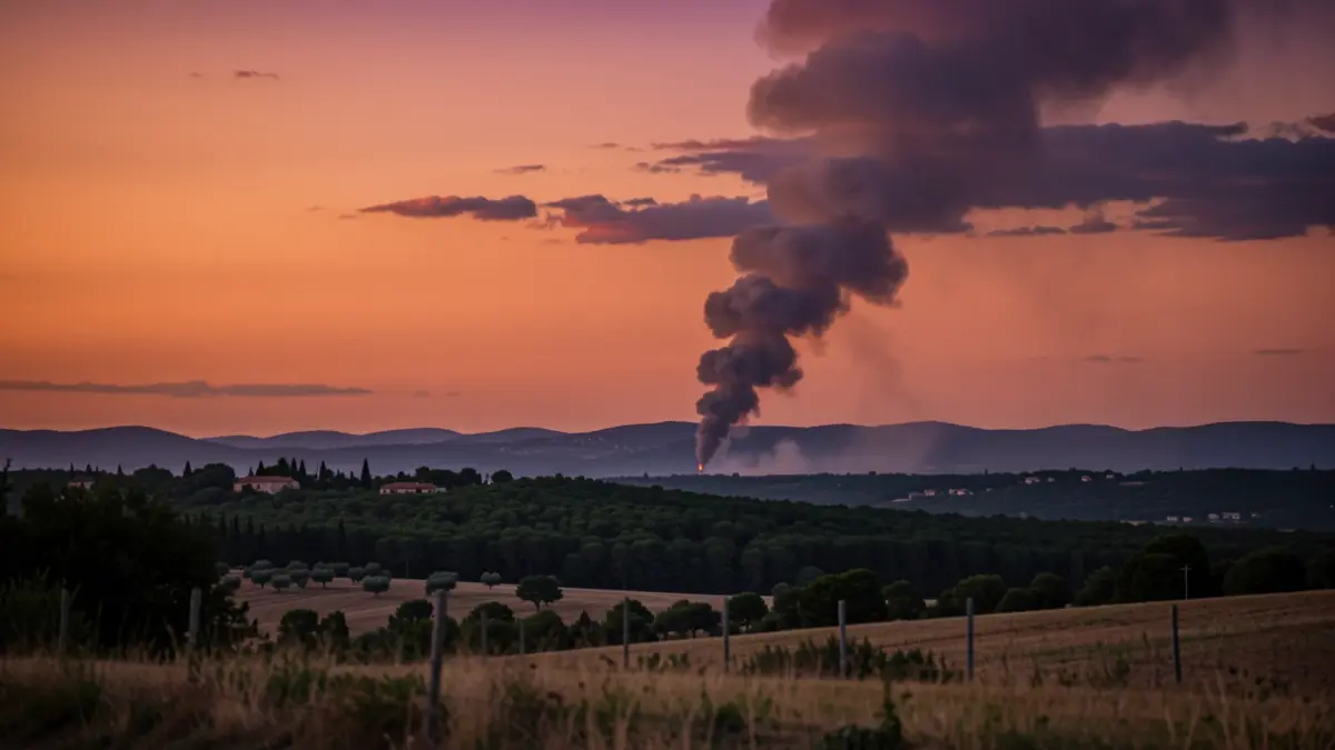 Imagen genérica de una columna de humo sobre un paisaje mediterráneo al atardecer.