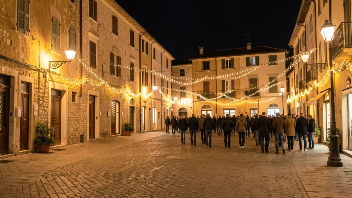 Generic image of festive lighting in a Mediterranean square.