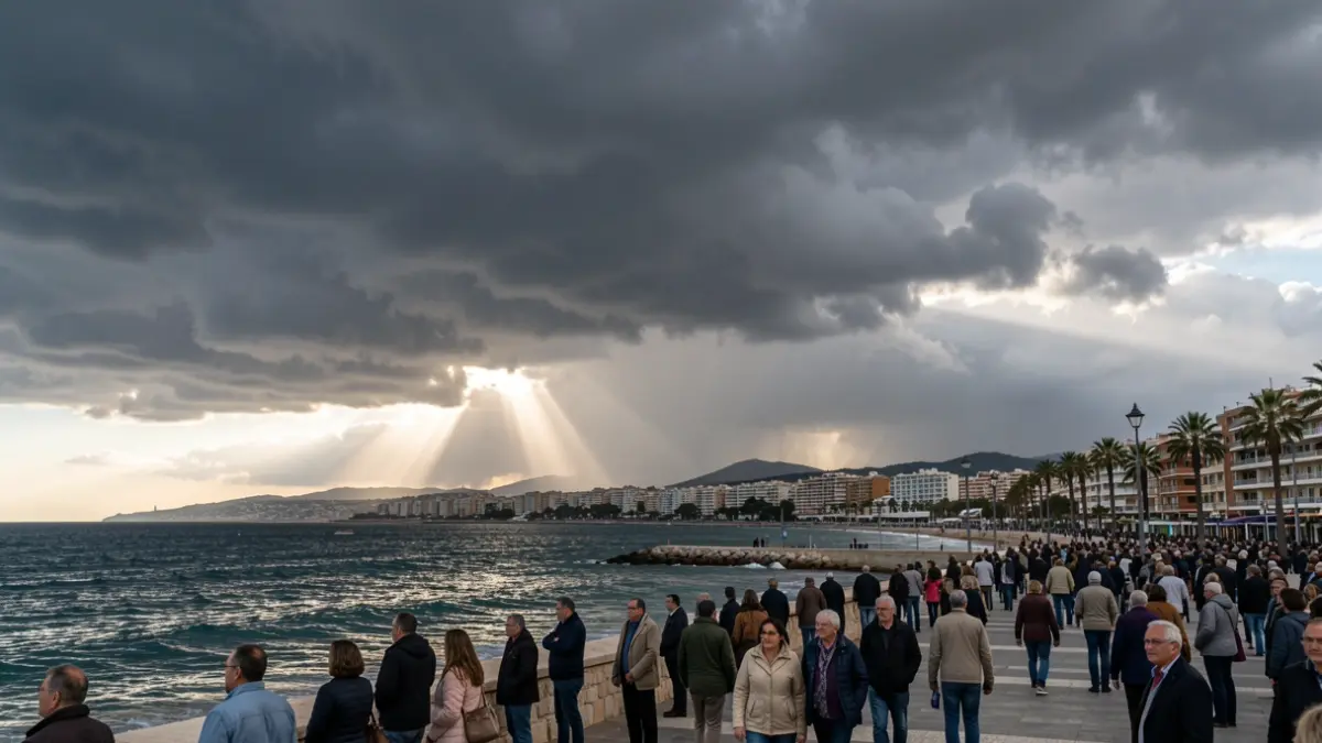 Generic image of climate change on the Valencian coast, with storm clouds and sun.