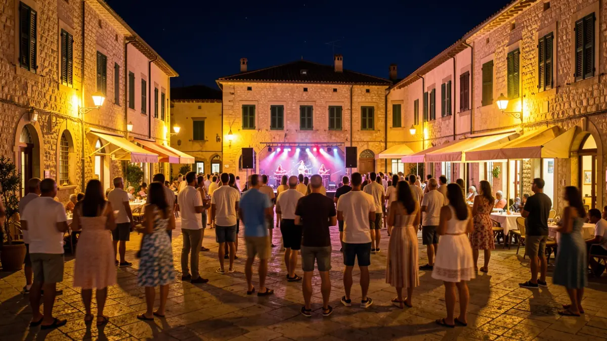 Generic image of a Mediterranean square during a night event.
