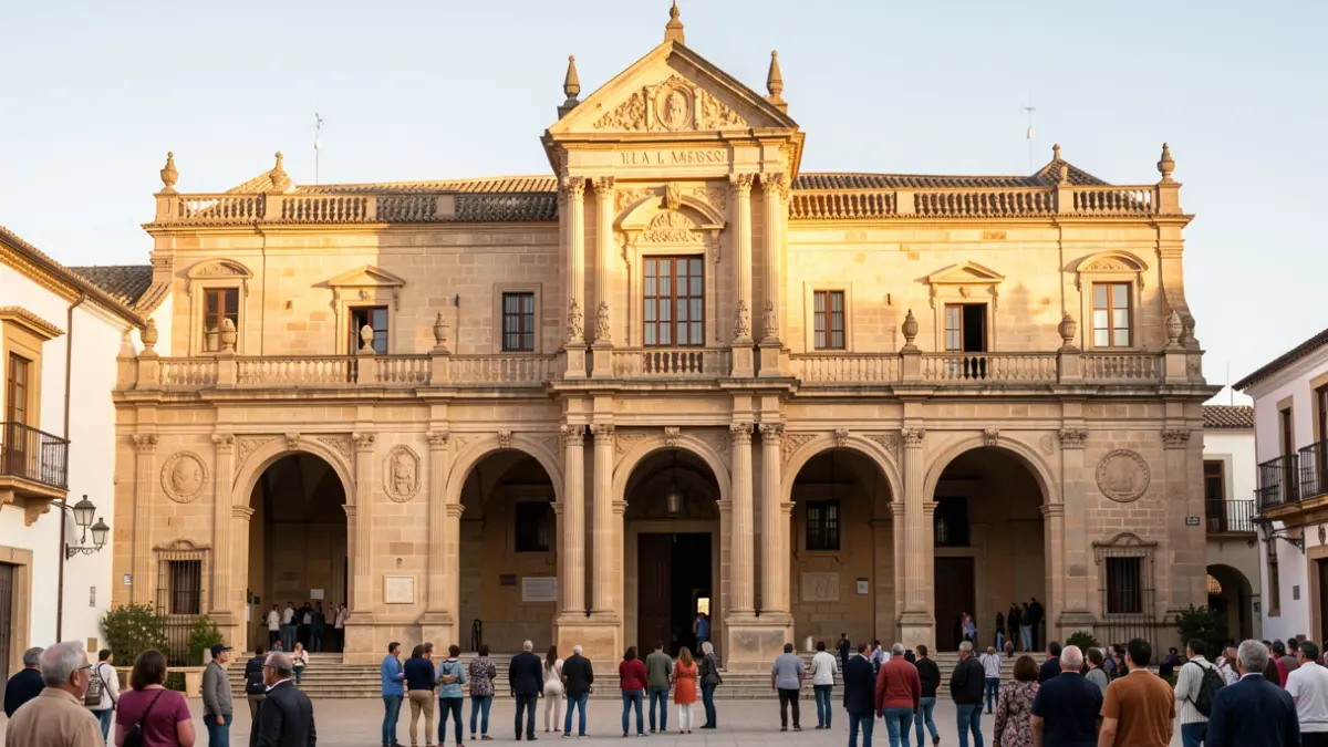 Historic facade of the Convento de la Merced in Elche, illuminated by the afternoon sun.