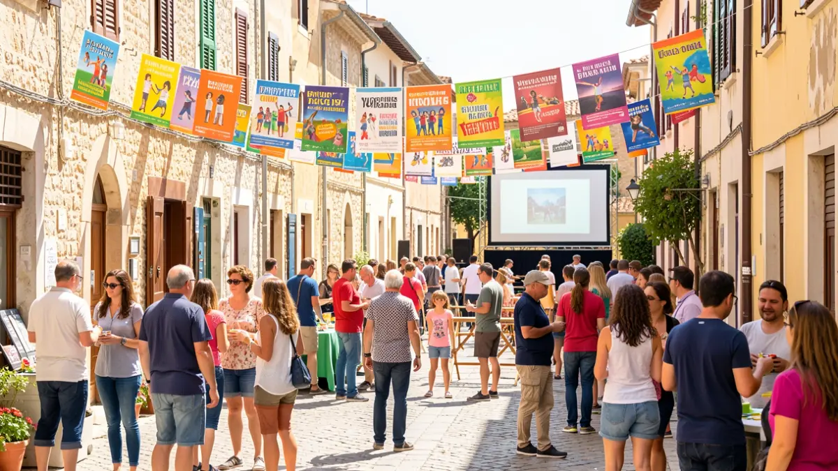 Imagen genérica de un festival juvenil en un barrio mediterráneo con actividades al aire libre.