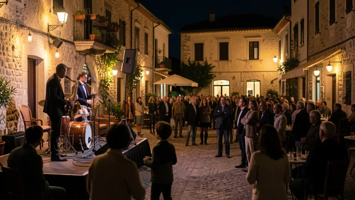Escenari d'un festival de jazz a l'aire lliure en una plaça de Xàbia.