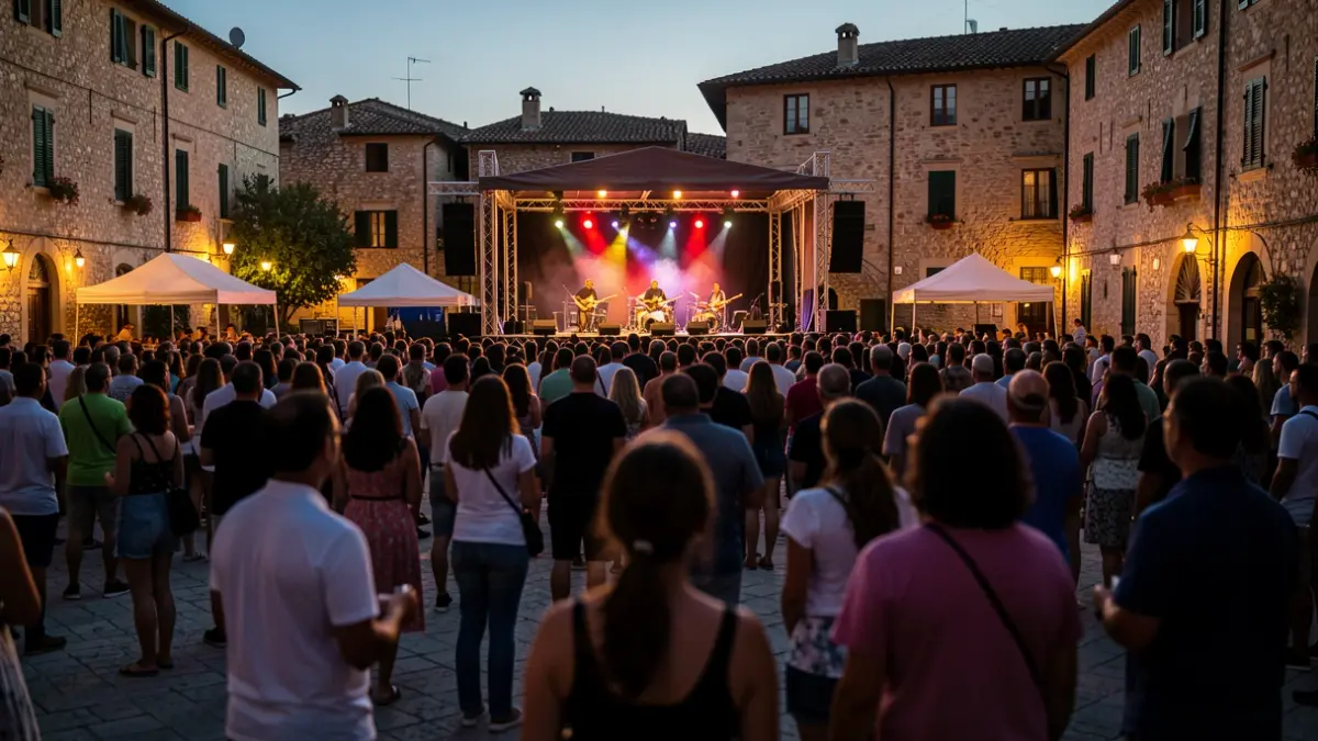 Imagen genérica de un festival de música al aire libre al atardecer en una plaza mediterránea.