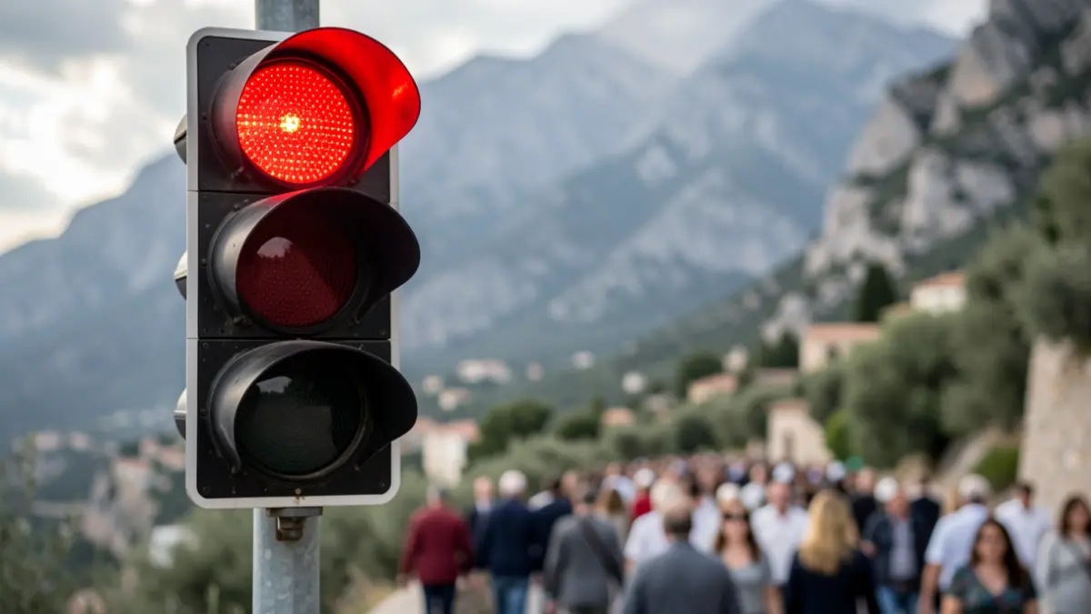 Red traffic light signal indicating the closure of the Montgó natural park.