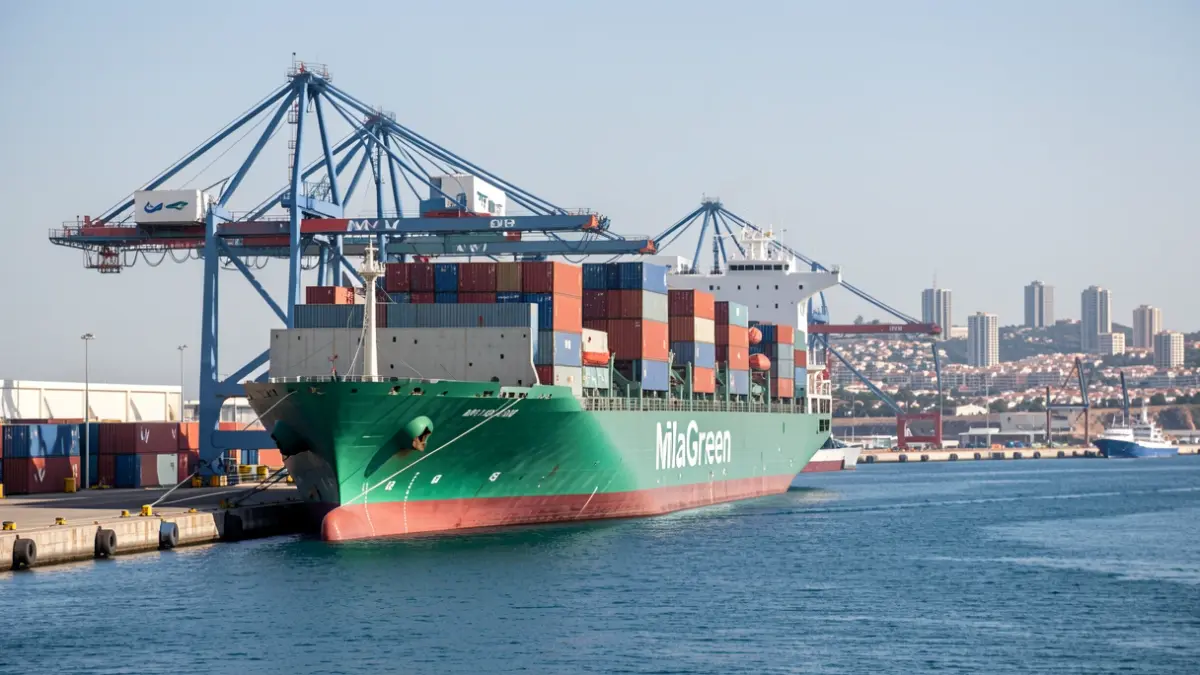 Imatge genèrica d'un vaixell portacontenidors en un port mediterrani.