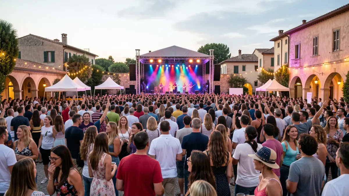 Imagen genérica de un festival de música al aire libre con una multitud diversa.