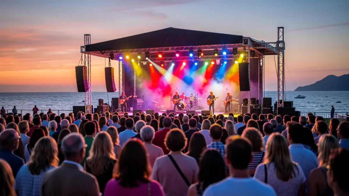 Imatge genèrica d'un festival de música a la costa mediterrània amb escenari i públic.