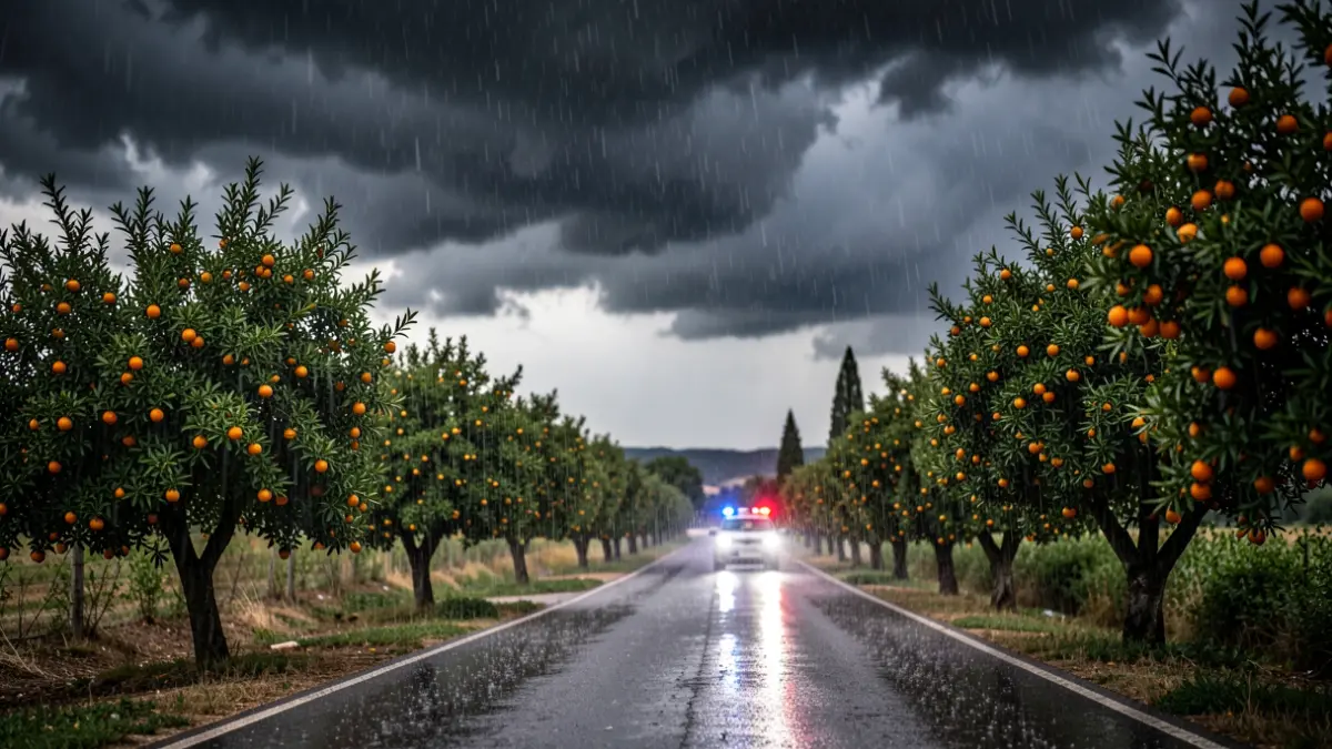 Generic image of storms and heavy rain over a Mediterranean landscape.