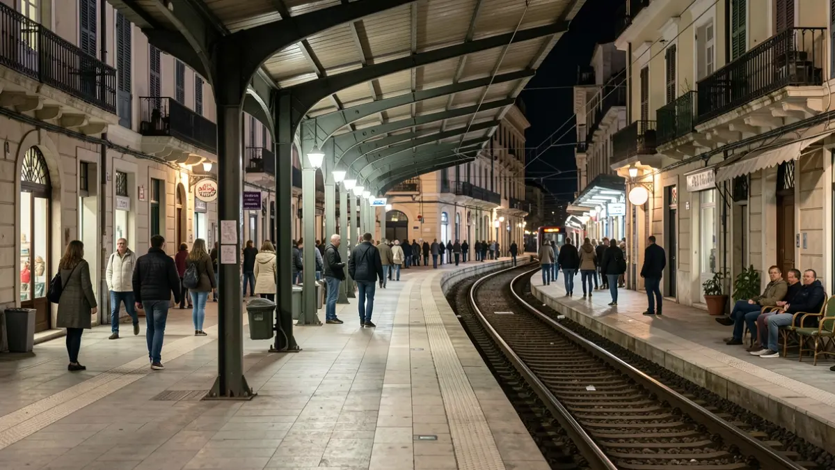 Imagen genérica de una andén de tranvía vacío de noche.