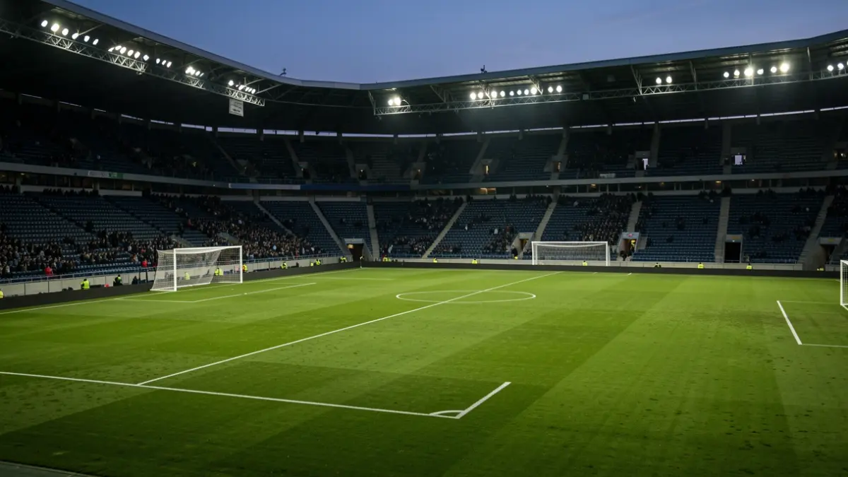 Imatge genèrica d'un camp de futbol a la vesprada.