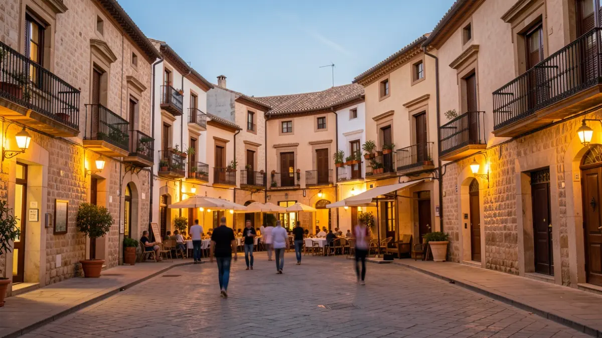 Imagen genérica de una plaza de pueblo valenciano iluminada al atardecer.