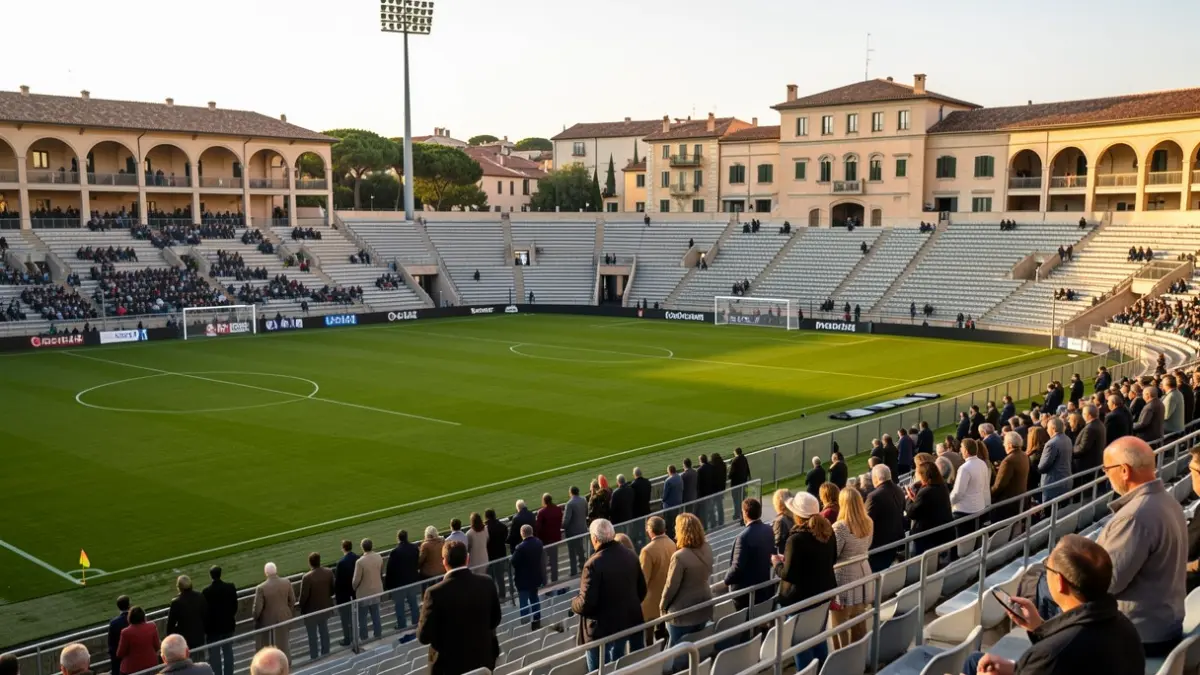 Generic image of an empty football stadium at dusk.