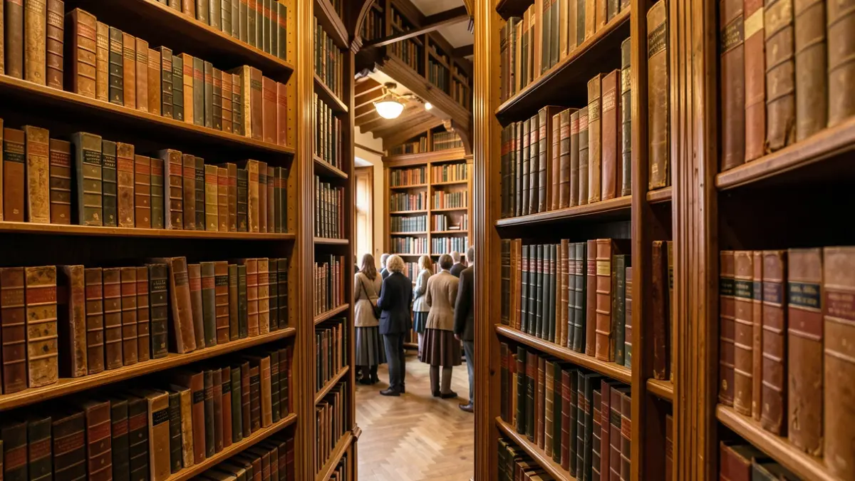 Generic image of a historic library with shelves full of old books.