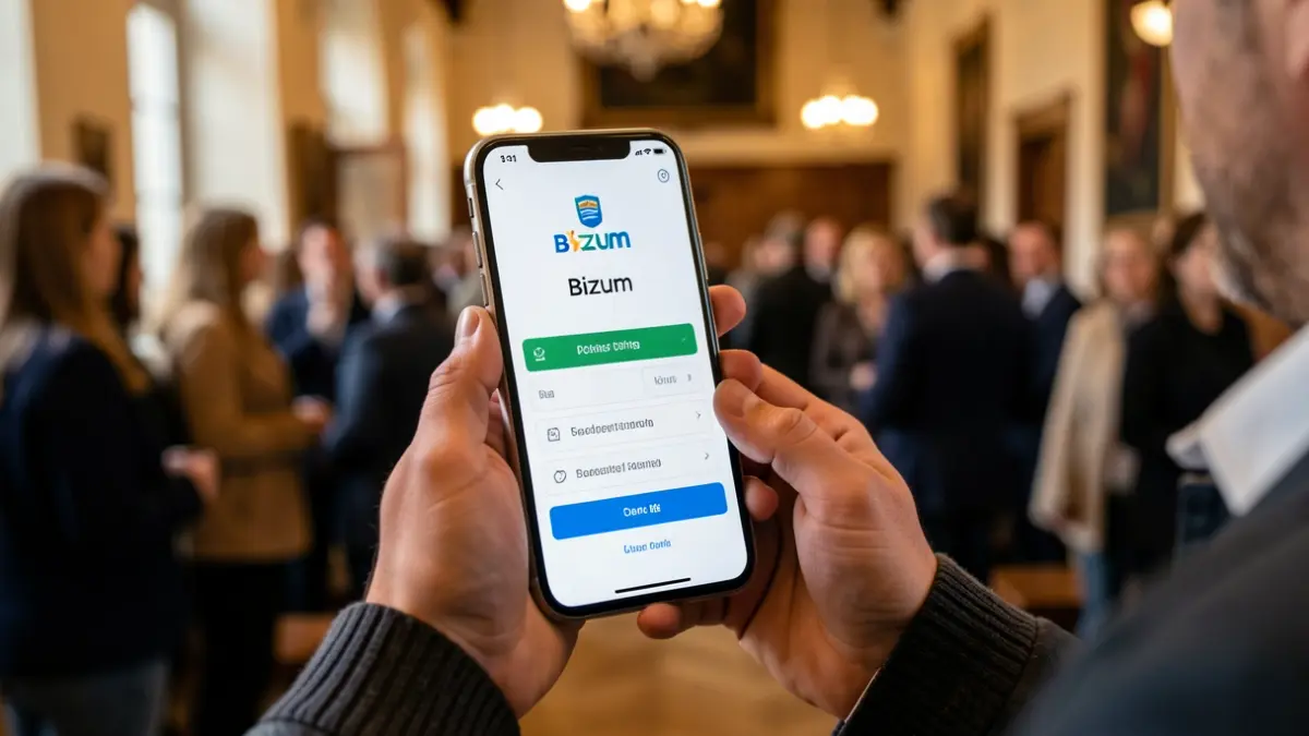 Imatge genèrica d'una mà fent un pagament amb Bizum a través d'un telèfon mòbil.