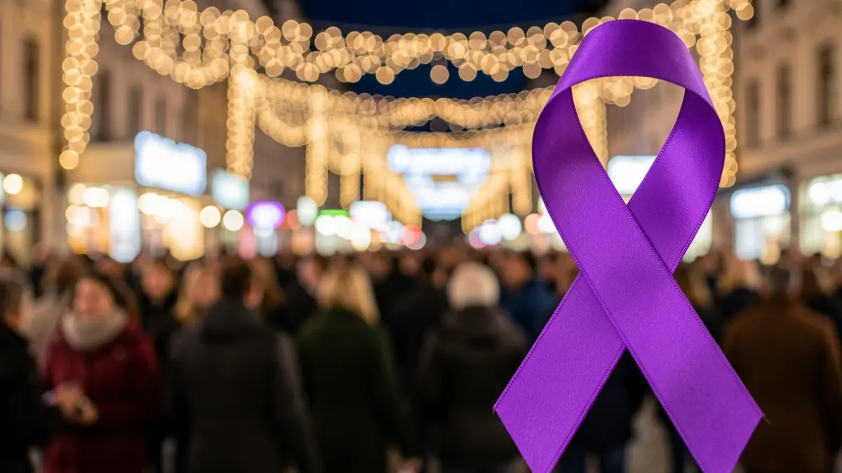 Generic image of a purple ribbon, a symbol of prevention against harassment.