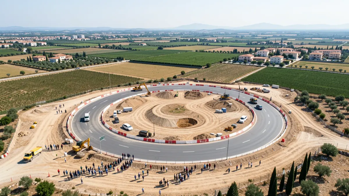 Generic image of road construction in a Mediterranean setting.