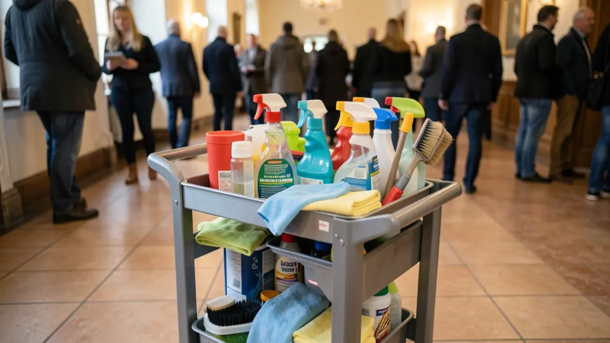 Imagen genérica de un carro de limpieza con productos.