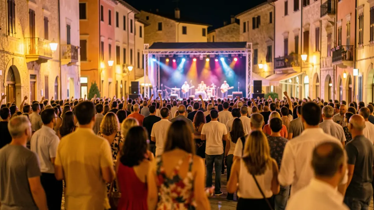 Imagen genérica de una fiesta popular nocturna con música y multitud.