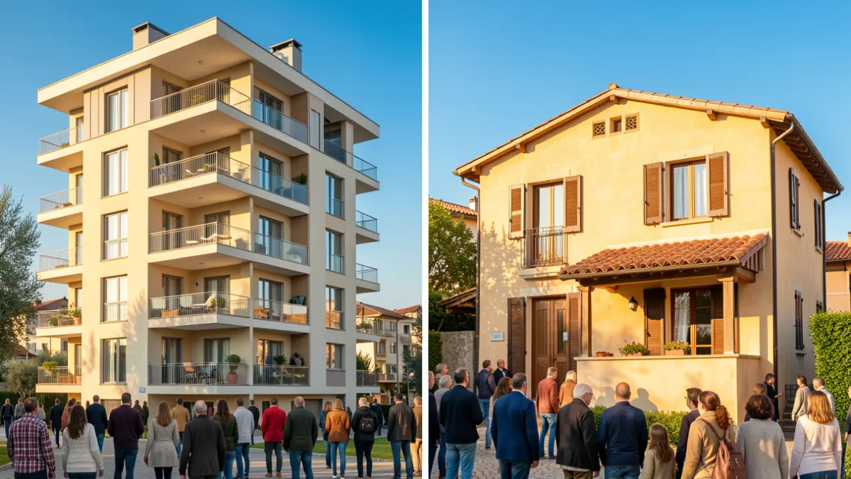 Generic image contrasting modern and traditional housing.