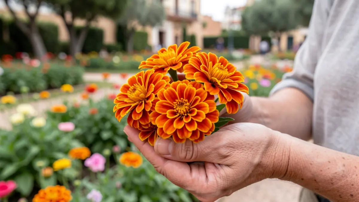 Imagen de flores de tagetes recogidas en un jardín municipal.