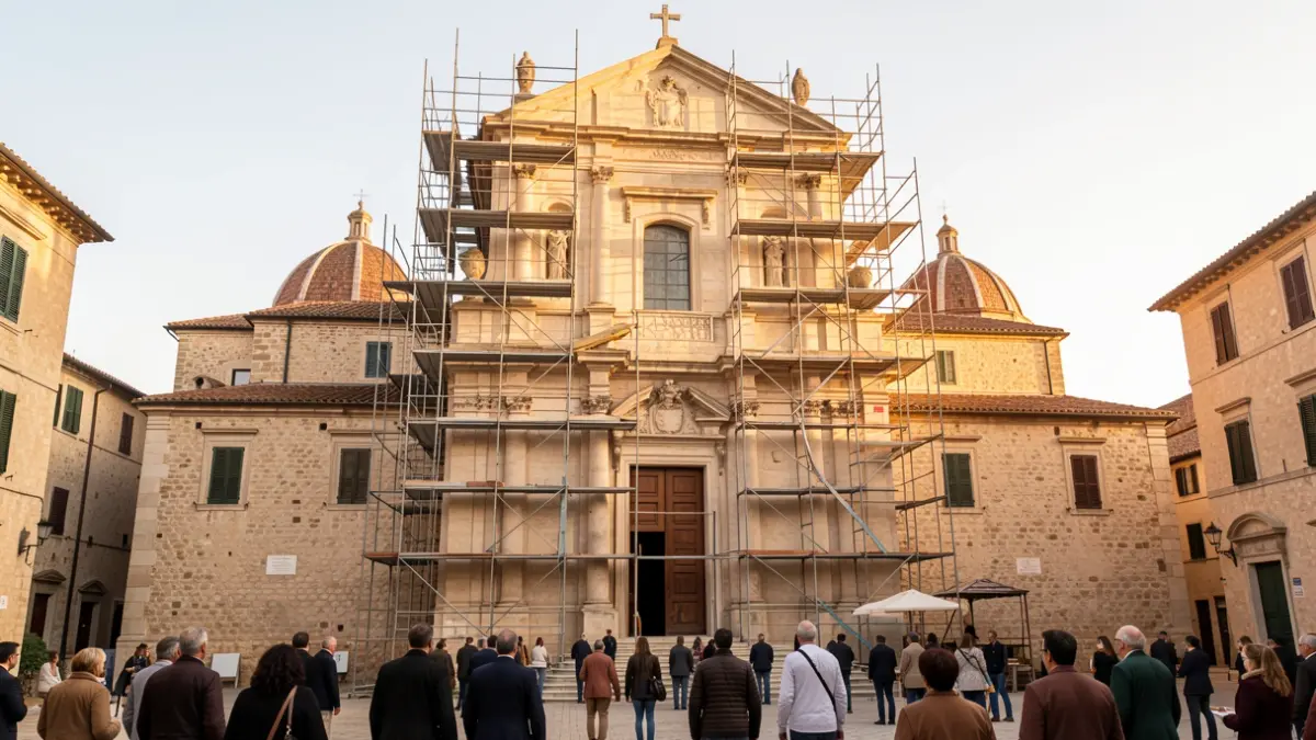 Generic image of the Basilica of Santa Maria in Elx with renovation works.