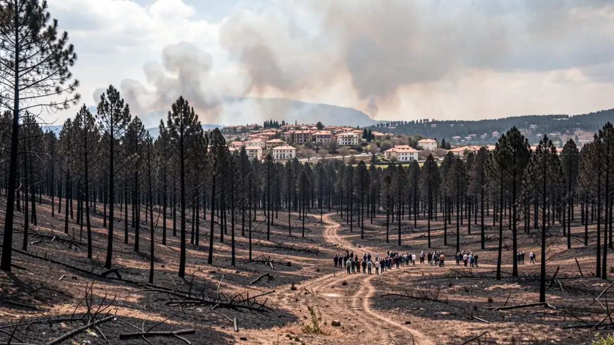 Imatge genèrica de paisatge cremat a la Serra Calderona amb fum al cel.