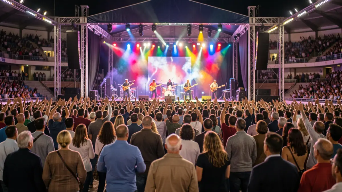 Generic image of a Vallenato music festival with colorful lights and a stage in the background.