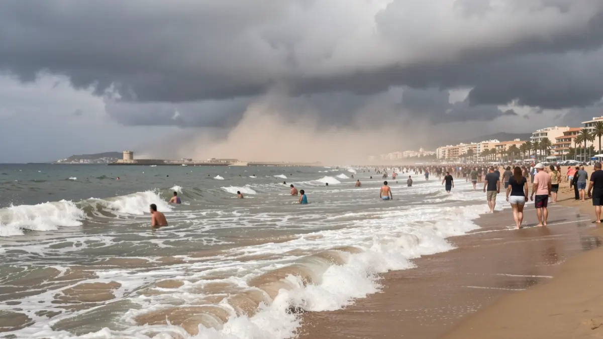 Imatge genèrica de la costa valenciana afectada per una tempesta de vent i arena.