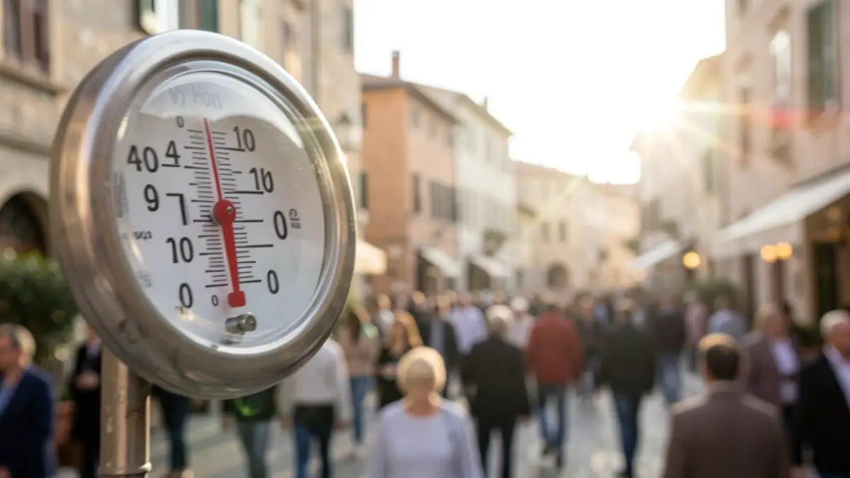 Imatge genèrica d'un termòmetre mostrant altes temperatures en un entorn urbà mediterrani.