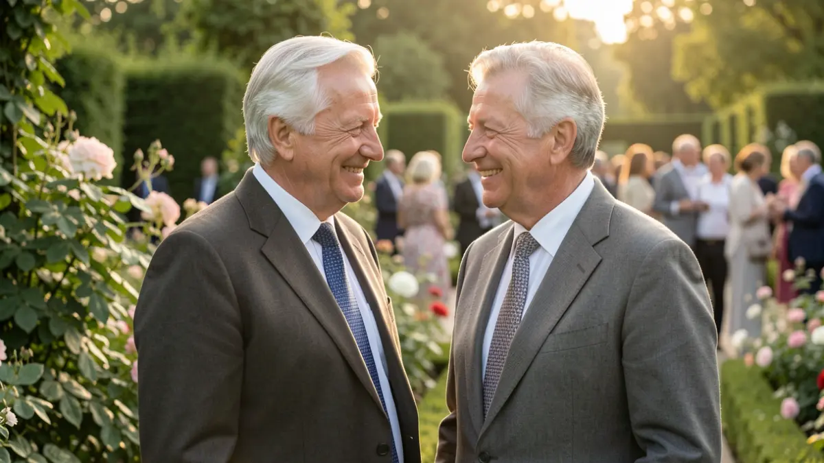 Generic image of an elderly couple celebrating an anniversary in a garden.