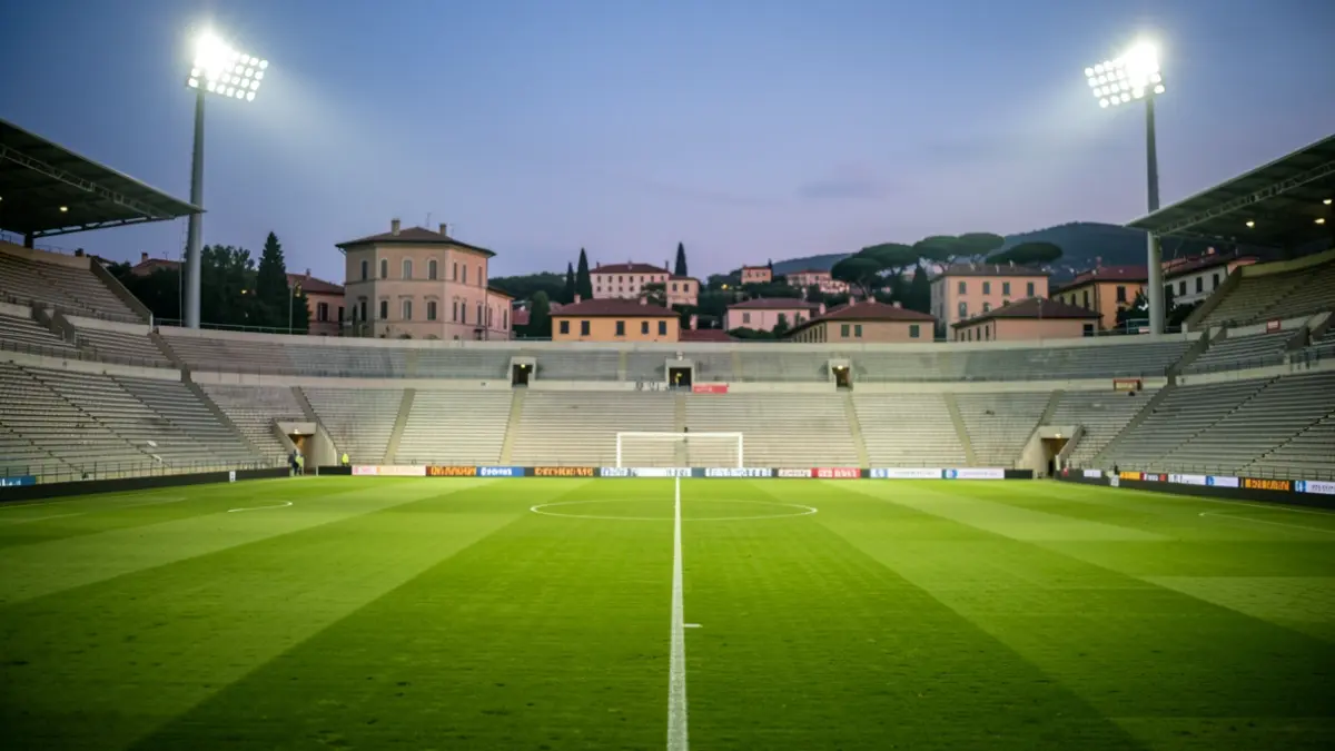 Imagen genérica de un estadio de fútbol al atardecer.