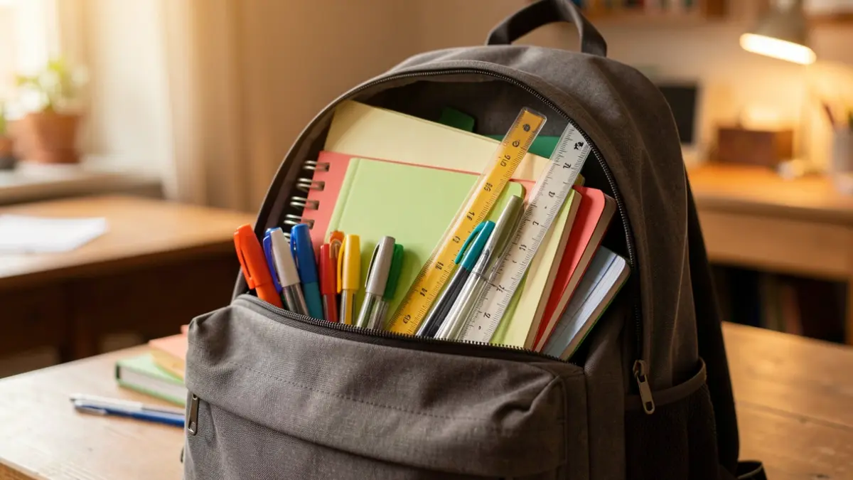 Imagen genérica de material escolar dentro de una mochila.