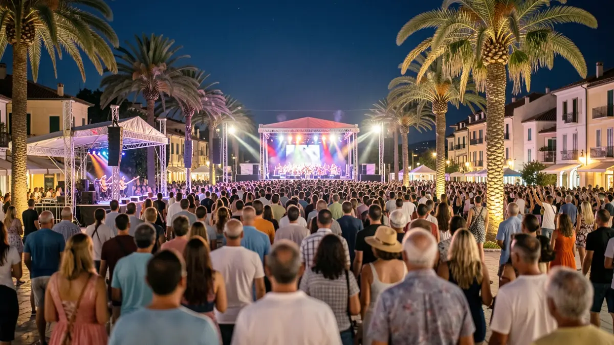 Imagen genérica de un festival de música por la noche con público y luces.