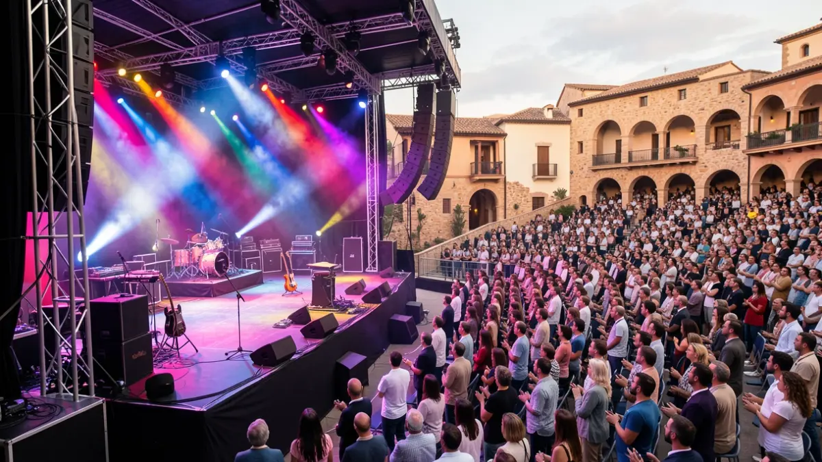 Imagen genérica de un escenario de concierto en el Roig Arena de Valencia, preparado para una actuación.
