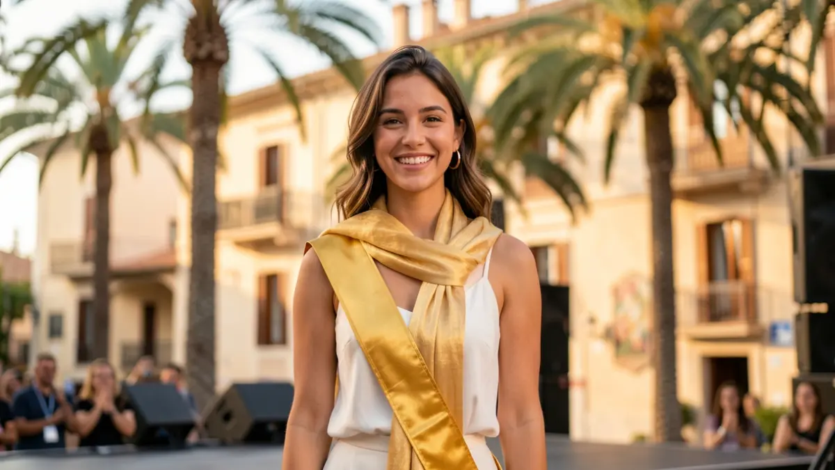 Imagen genérica de la nueva Reina de las Fiestas de Santa Pola 2026, Helena Martínez Alba, con su banda y pañuelo dorado.