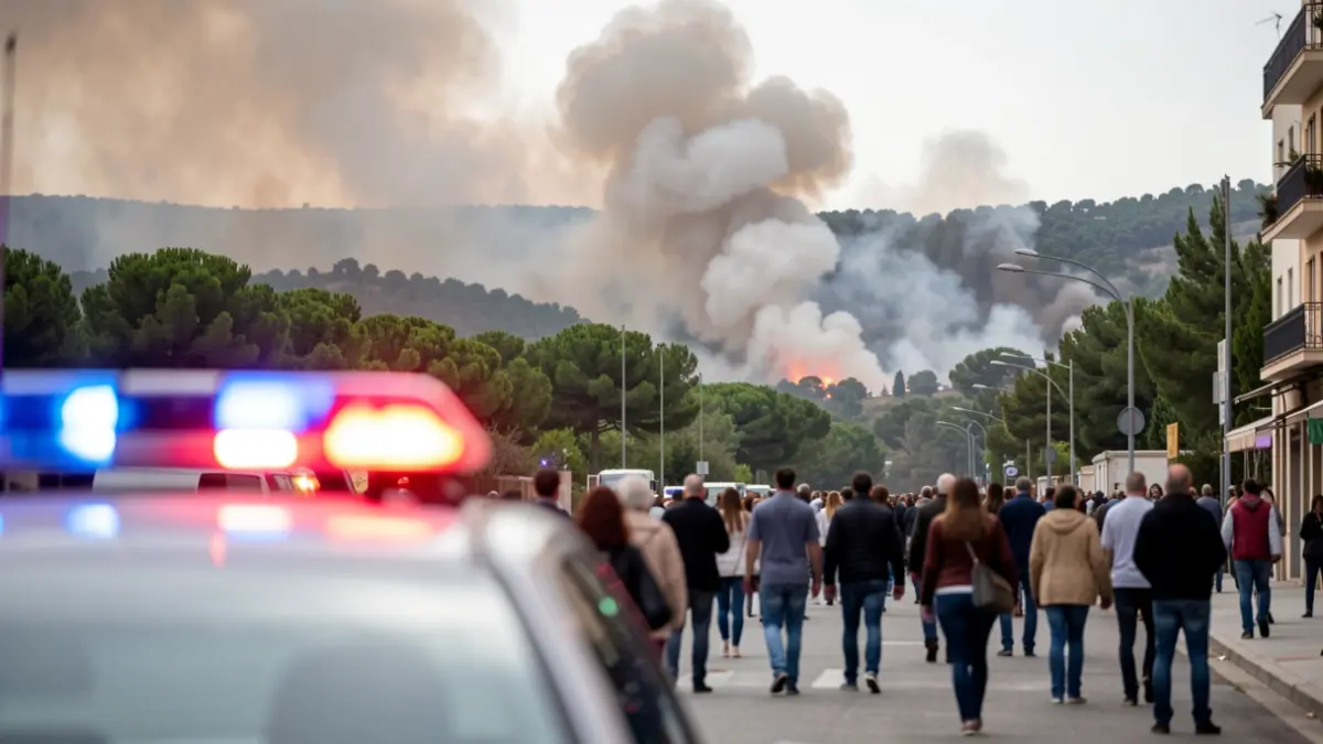 Imagen genérica de un incendio forestal con luces de emergencia.