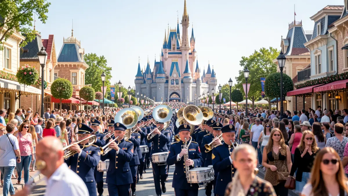 Imagen genérica de un desfile en Disneyland París con una banda de música.