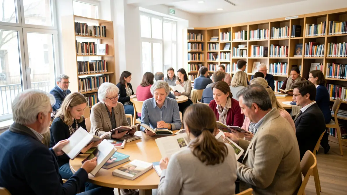 Imagen genérica de un club de lectura intergeneracional en una biblioteca.